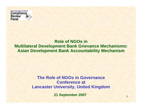 Pdf Role Of Ngos In Multilateral Development Bank Grievance Ngo