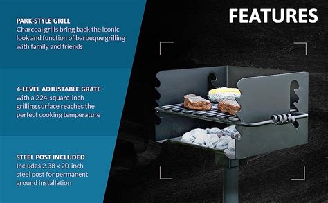 Pilot Rock Park Style Steel Outdoor Barbeque Charcoal Grill With Cooking Grate 360