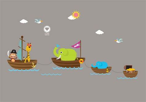 Pirate Fabric Wall Decal Monkey And Giraffe Elephants Seabirds