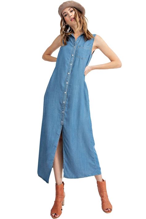 Buy Anna Kaci Classic Sleeveless Blue Jean Button Down Denim Pocket