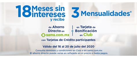 Promo Sams Club de 18 meses sin intereses 3 de bonificación del 16 al