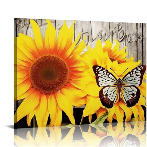 JEUXUS Rustic Sunflower Wall Art Butterfly Pictures Sunflower Kitchen