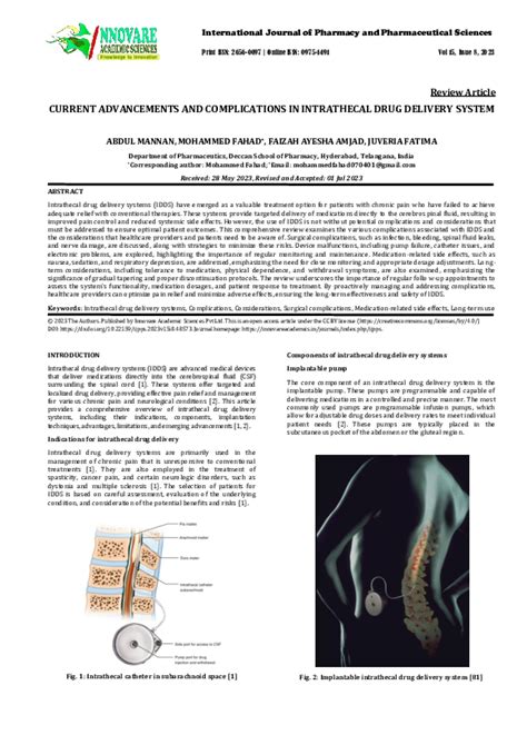 (PDF) CURRENT ADVANCEMENTS AND COMPLICATIONS IN INTRATHECAL DRUG ...