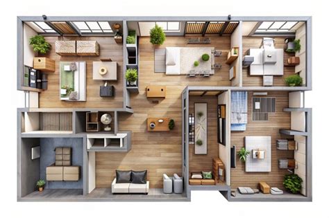 Premium Photo | 3D floor plan section Apartment house interior overhead ...