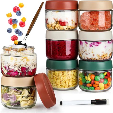 Dimbrah 10oz Glass Jars With Lids Set Of 8 Overnight Oats Containers With Lids