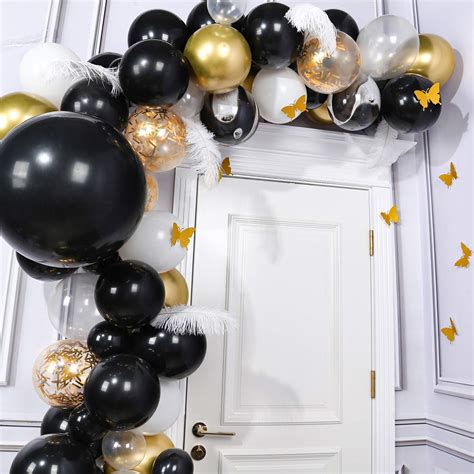 Buy Partywoo Gold Black Balloon Arch Kit Pcs Of White Feathers