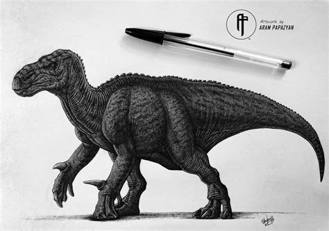 Iguanodon Bernissartensis Ballpoint Pen Commission Drawing Rpaleoart