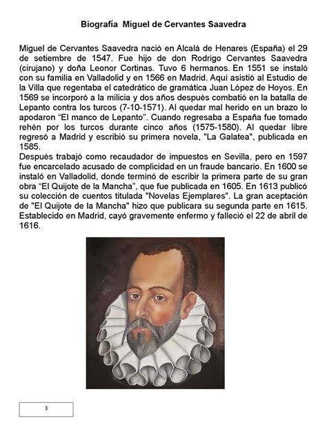 Biograf A Resumida De Miguel De Cervantes Saavedra By Angiec Issuu