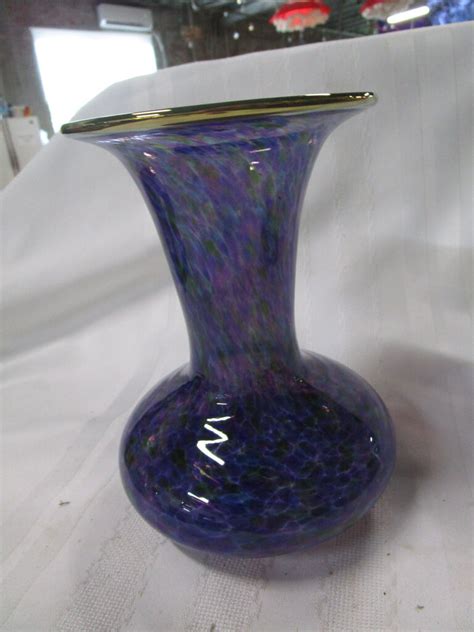 Vintage Hand Blown Purple Green Art Glass Vase Standpipe Antiques