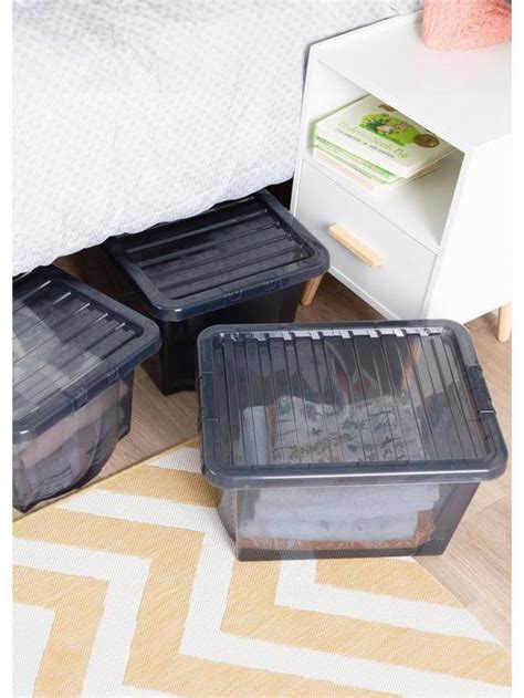 Wham Set Of 3 Black Plastic Storage Boxes 28 Litres Each