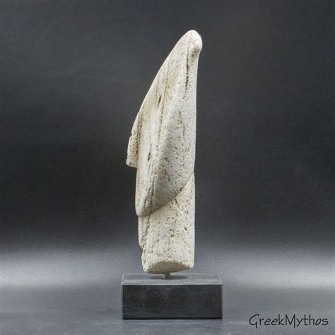 Greek Cycladic Figurine Head Statue Handsculpted On White Aged Marble