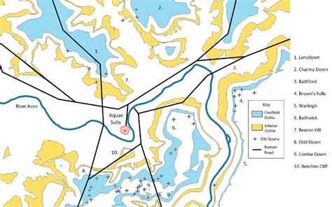 Map Of The Area Around Bath Showing The Location Of Aquae Sulis Sites