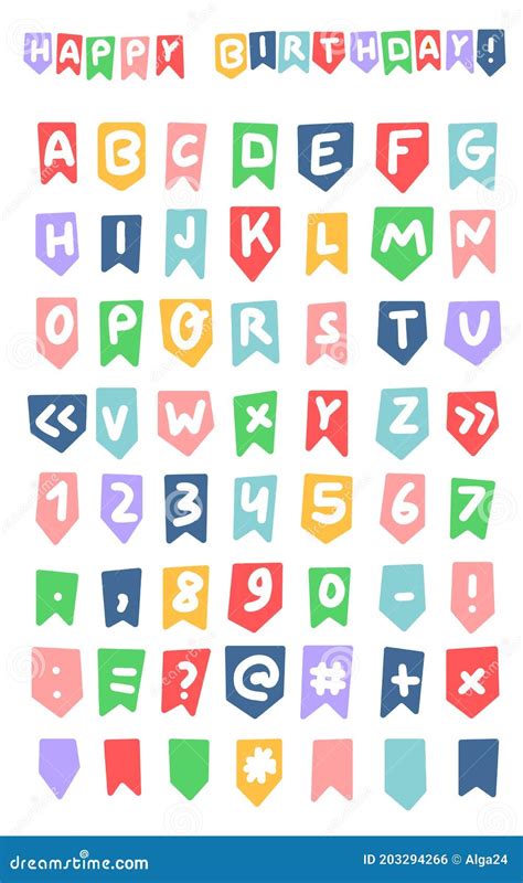 Cute Alphabet Abc English Letters And Numbers Font Set On Party