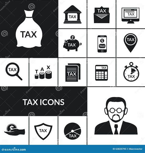 Tax Symbols Black Icons Composition Banner Stock Vector Illustration