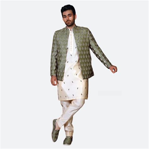 Green Color Embroidery Pakistani Prince Coat For Men Prince Coat