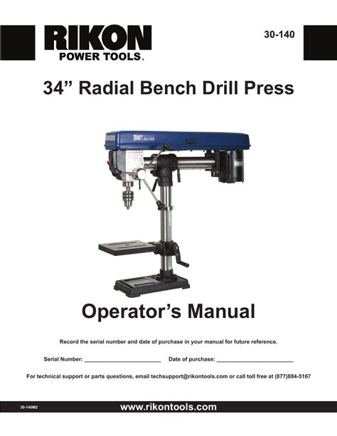 RIKON 30 140 34 Bench Top Radial Drill Press Instructions Manualzz