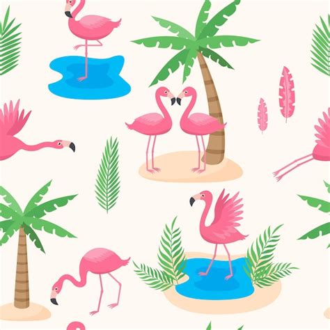 Premium Vector Seamless Pattern With Pink Flamingo