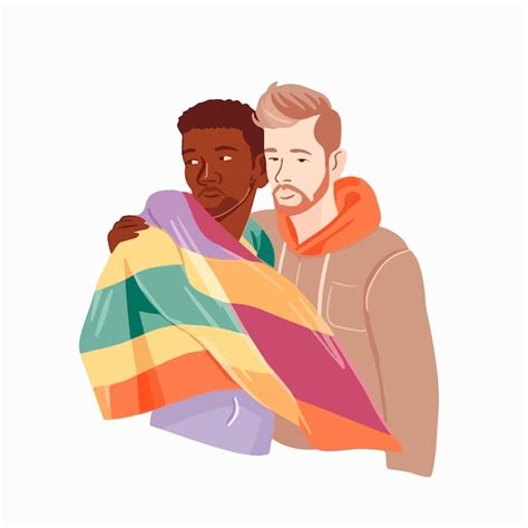 Um retrato de um casal gay uma bandeira do arco íris o conceito de