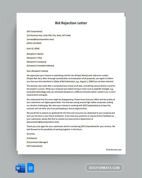 Bid Rejection Letter 10 Samples Examples