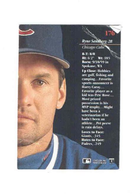 Ryne Sandberg Chicago Cubs 2B 176 Leaf 1993 Baseball Card EBay