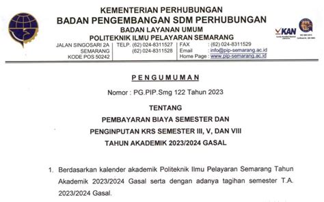 Pengumuman Spp Dan Krs Tahun Akademik Gasal Pip Semarang