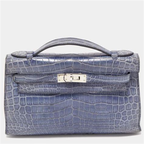 Hermes Blue Brighton Niloticus Crocodile Kelly Pochette Hermes The