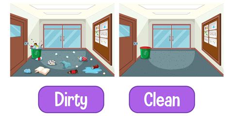 Opposite Adjectives Words With Dirty And Clean Vector Art At