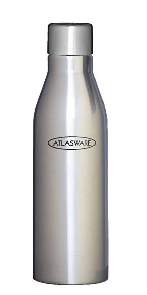 Silver Polished Atlasware Stainless Steel Water Bottle 600ml Screw