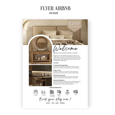 AIRBNB Flyer, Editable Airbnb Flyer, Template CANVA Airbnb, VRBO, A5 - Etsy