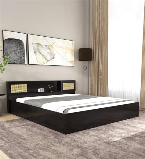 Buy Hoshi Queen Size Bed With Box Storage Headboard Storage In Wenge