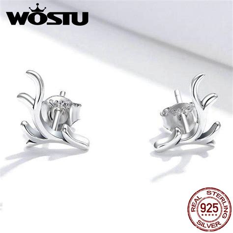 Buy Wostu Real Sterling Silver Simple Antlers Stud Earrings Lovely