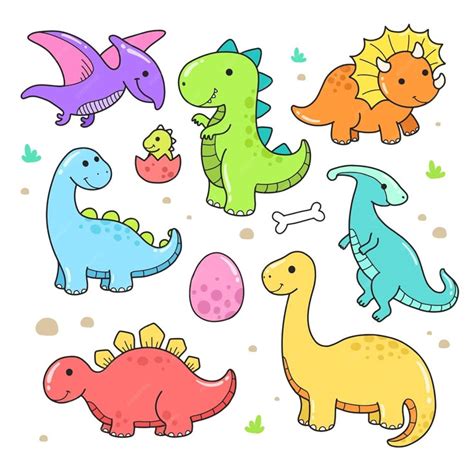 Conjunto De Peque O Dinosaurio Lindo Vector Premium Easy Dinosaur