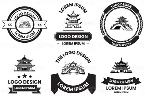 Chinese Building Or Japanese Building Logo In Flat Line Art Style