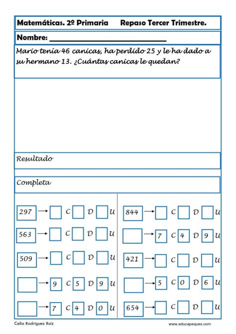 Ejercicios de Matemáticas Segundo Primaria