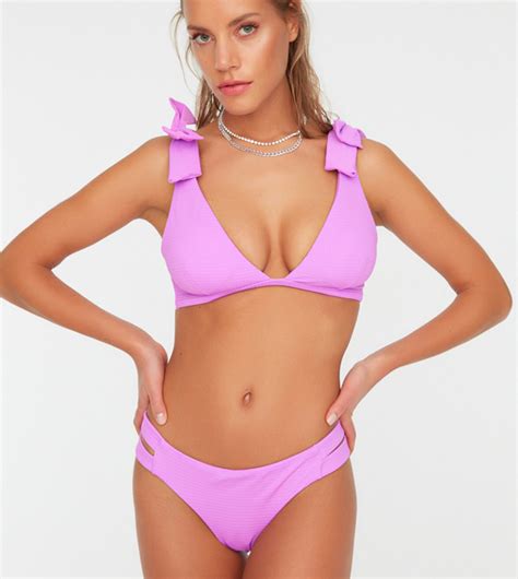 Buy Trendyol Textured Triangle Bikini Top In Purple Thstreet Qatar