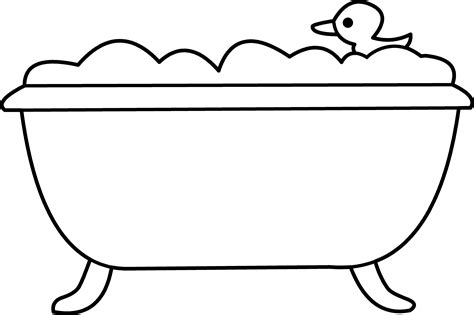 Bath Tub and Rubber Ducky Line Art - Free Clip Art