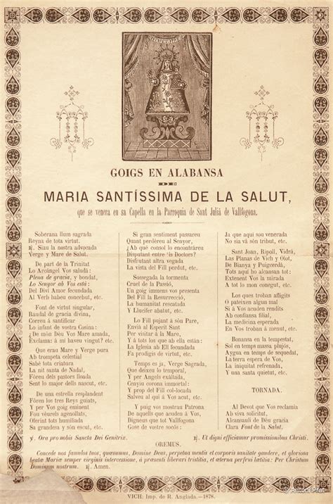 Goigs En Alabansa De Maria Sant Ssima De La Salut Any La Vall