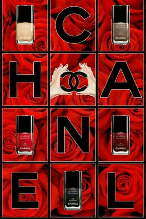 Chanel Logo With Red Roses And Nail Polishes