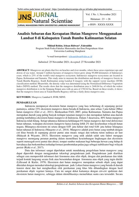 Pdf Analisis Sebaran Dan Kerapatan Hutan Mangrove Menggunakan Landsat