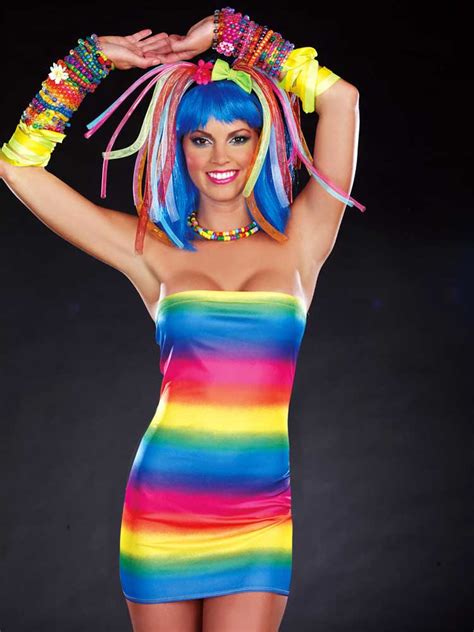 Sexy Adult Women Kandi Kid Rainbow Rave Party Costume Halloween Outfit