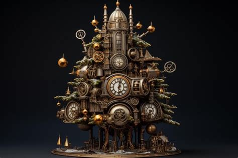 Premium AI Image | A Steampunk Christmas tree steam punk illustration