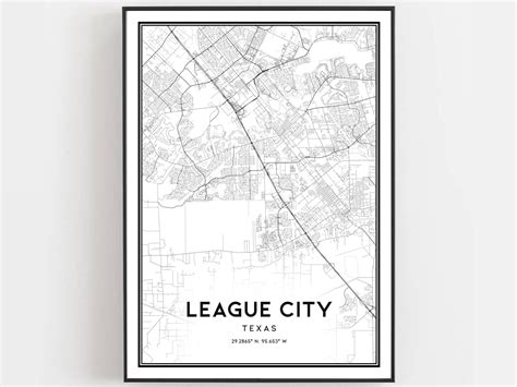 League City Map Print League City Map Poster Wall Art Tx - Etsy