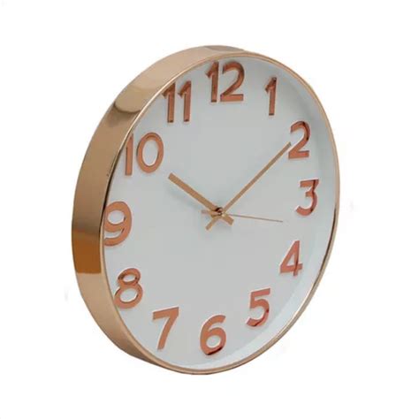 Reloj De Pared 35 Cm Diam Vidrio Silencioso Deco Metalizado