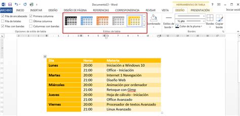 Microsoft Office Avanzado 6 Autoformatos De La Tabla