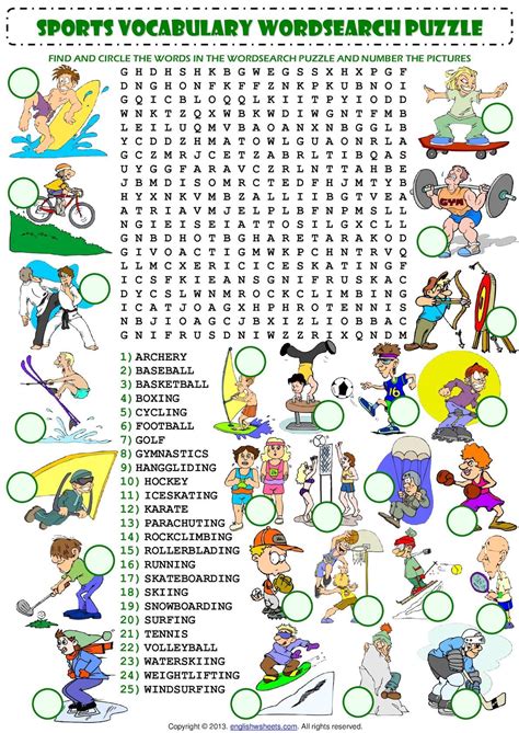 Sports Vocabulary Wordsearch Puzzle Worksheet Vocabulary Printable