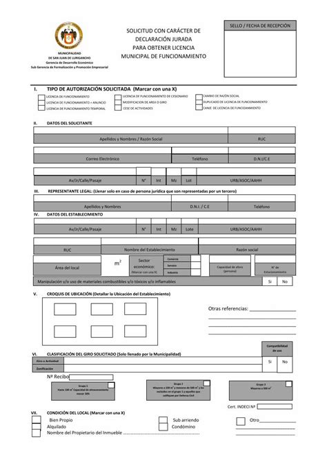 PDF Formulario De Solicitud Para La Obtencion De Licencia De