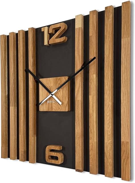 Amazon De Flexistyle Wanduhr Gro Aus Holz Lamellen Sq Cm Holzoptik