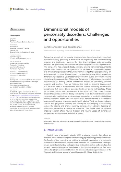 Pdf Dimensional Models Of Personality Disorders Challenges And