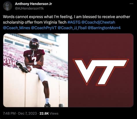 New Virginia Tech Football Offer Anthony Henderson HokieHaven