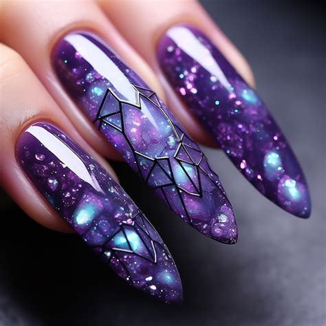 Premium Ai Image A Purple And Black Nail Art Design With Purple And